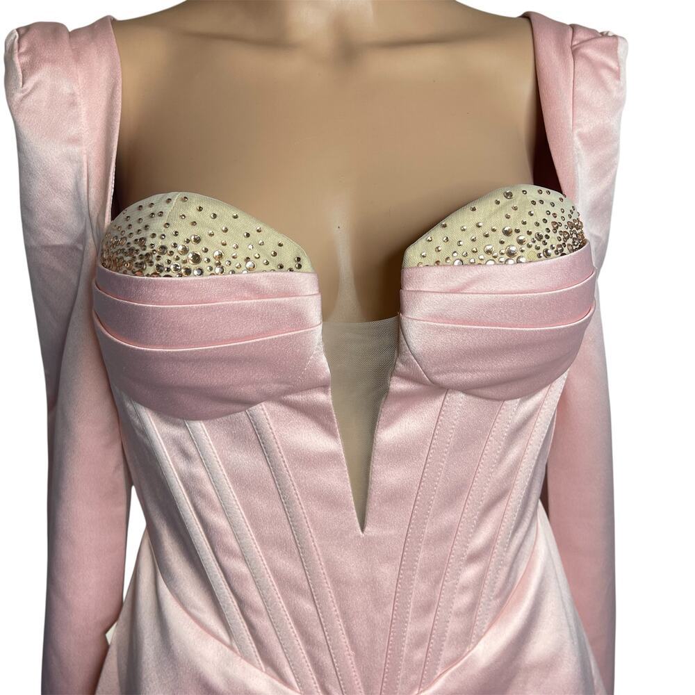 Miss Circle Camila Pink Satin Corset Mini Dress size S New long sleeve Pastel - Picture 6 of 13
